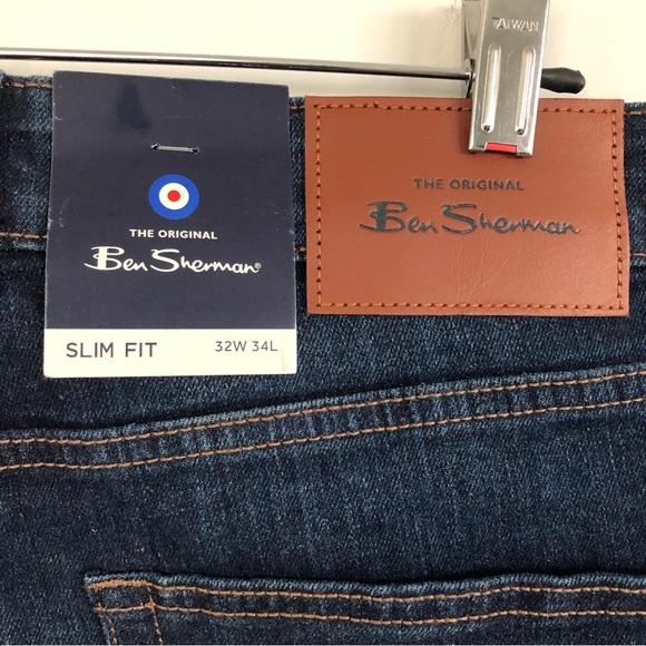 NWT Men’s Ben Sherman Slim Fit Mid Rise Dark Wash Jeans, Size 32W x 34L - Picture 11 of 16